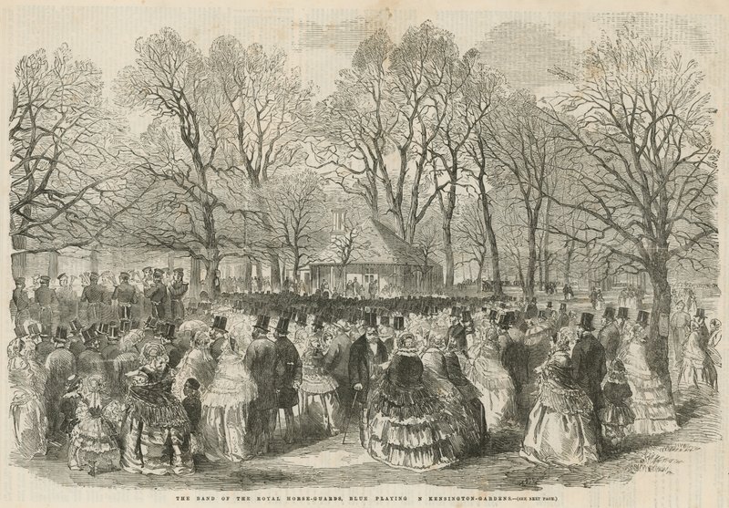 De band van de Royal Horse Guards Blue speelt in Kensington Gardens door English School