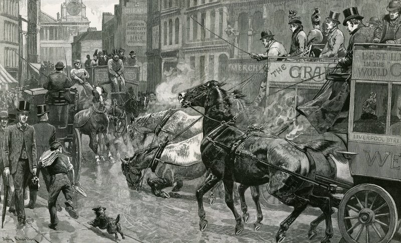 De slag om de straten van Londen - Ludgate Hill op een gladde dag door English School