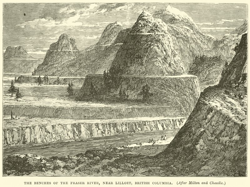 De banken van de Fraser River, nabij Lilloet, Brits-Columbia door English School