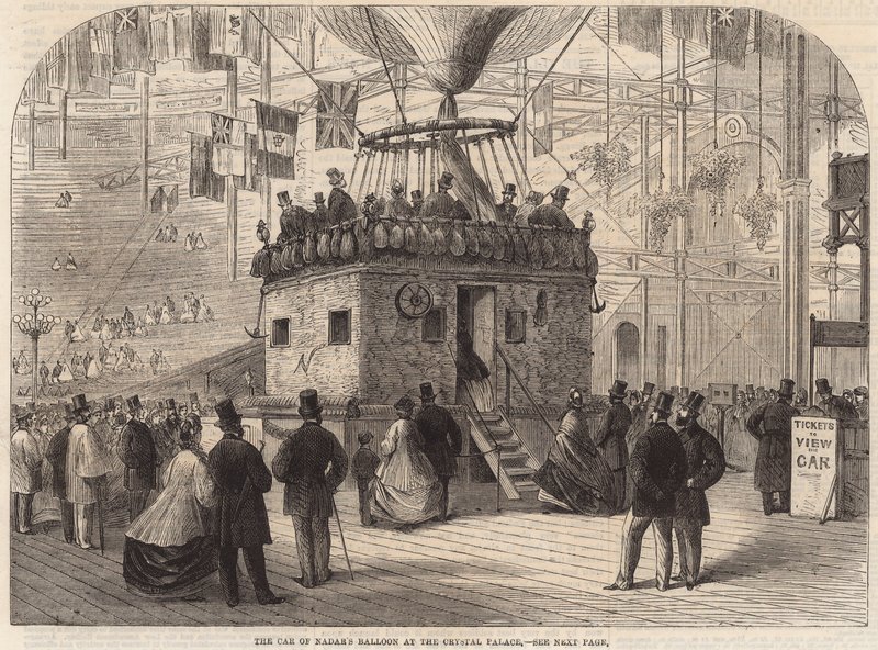 De wagen van Nadars ballon bij het Crystal Palace door English School