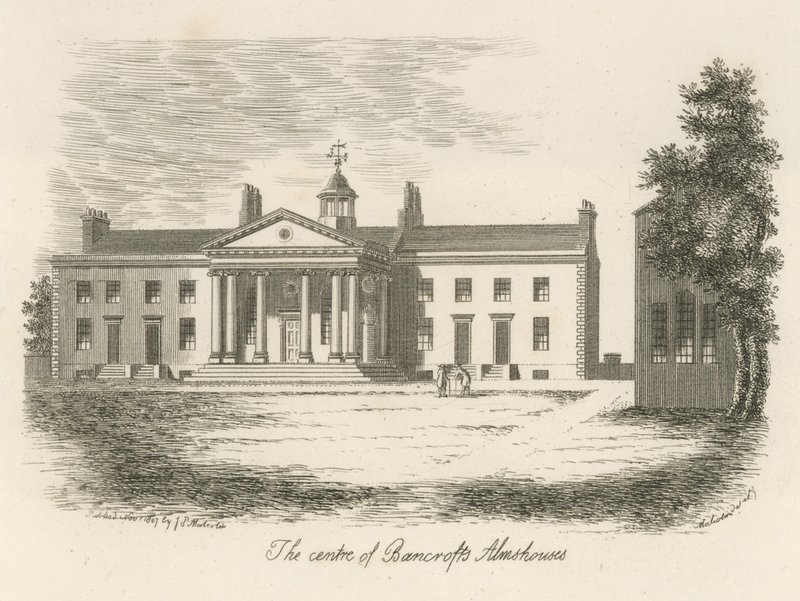 Het centrum van Bancrofts Alms Houses door English School
