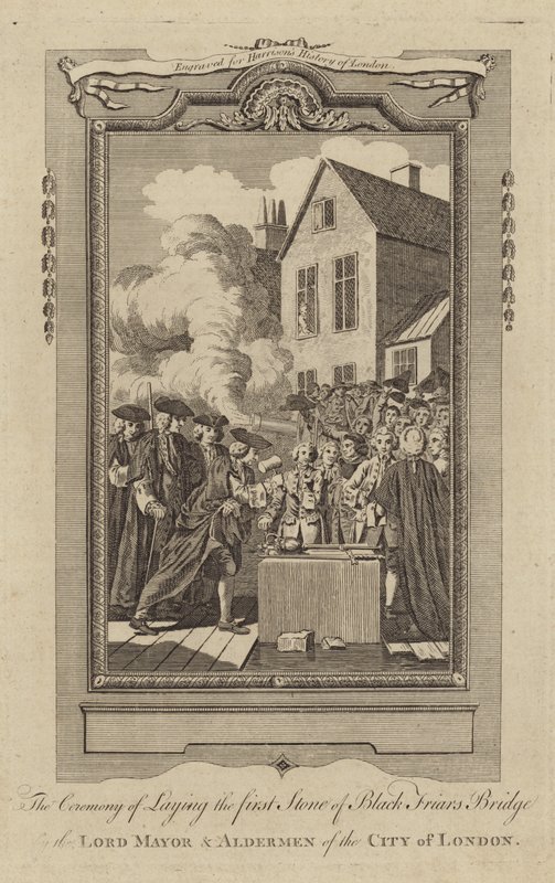 De ceremonie van het leggen van de eerste steen van Black Friars Bridge door English School