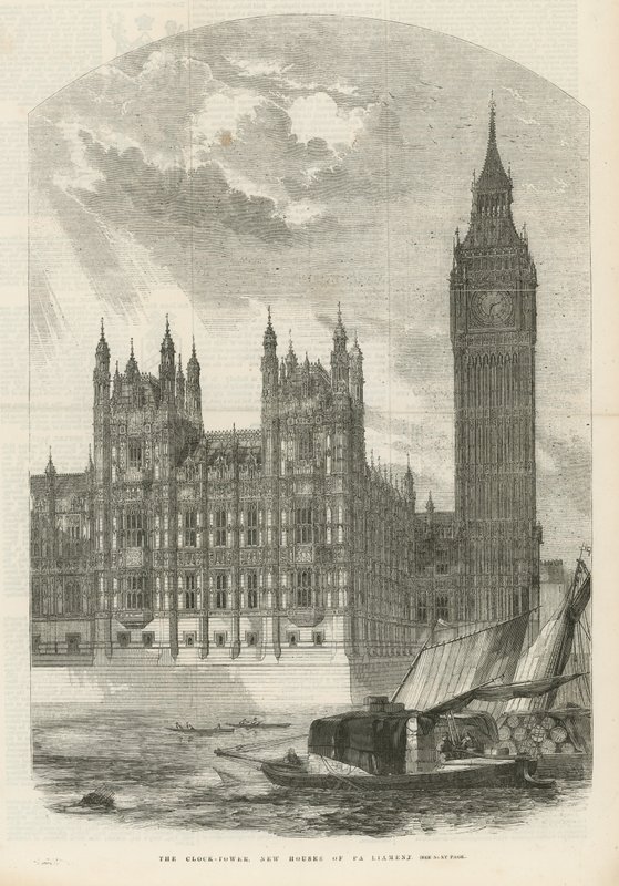 De klokkentoren bij de nieuwe Houses of Parliament door English School