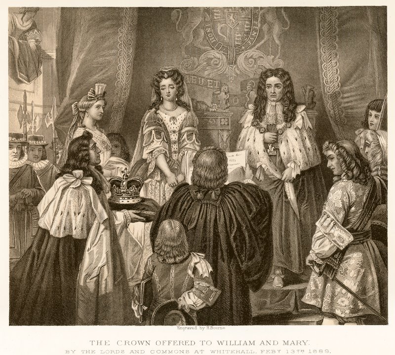 De kroon aangeboden aan Willem en Mary door English School
