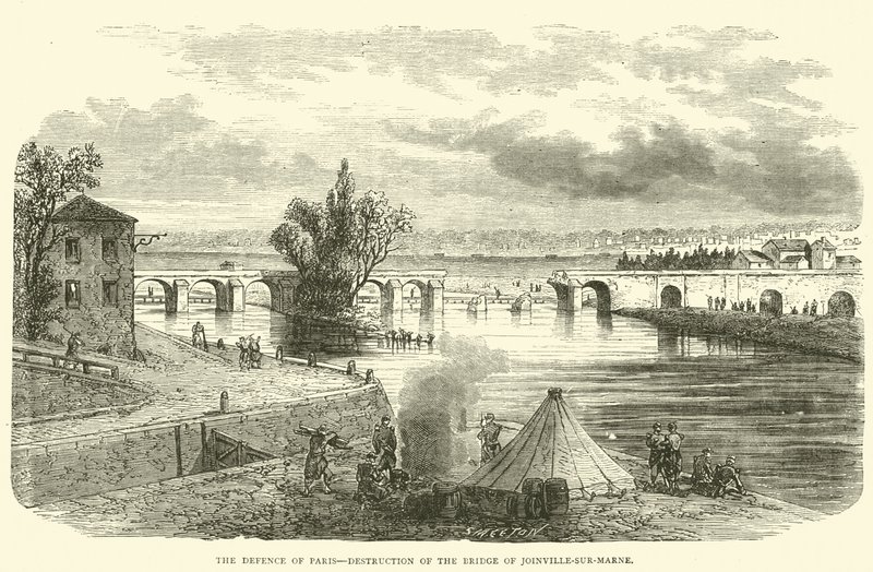 De verdediging van Parijs, vernietiging van de brug van Joinville-sur-Marne, november 1870 door English School