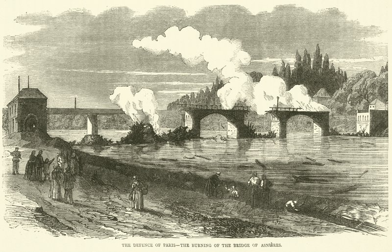 De verdediging van Parijs, de verbranding van de brug van Asnières, november 1870 door English School