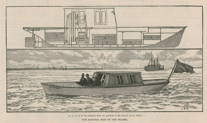 De elektrische boot op de Theems door English School