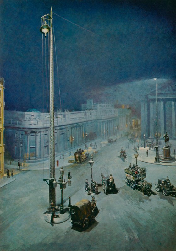 Het elektrische licht bij het Mansion House, Londen door English School