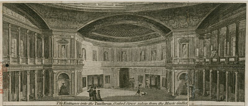 De ingang van het Pantheon, Oxford Street, Londen, genomen vanaf de muziekgallerij door English School