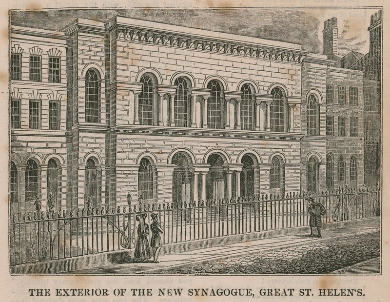 Het exterieur van de Nieuwe Synagoge, Great St Helens, Londen door English School