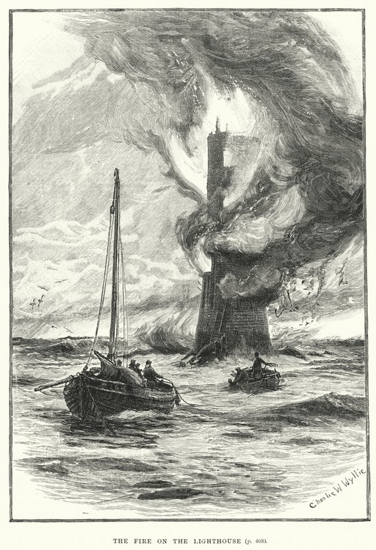 De brand op de vuurtoren (gravure) door English School