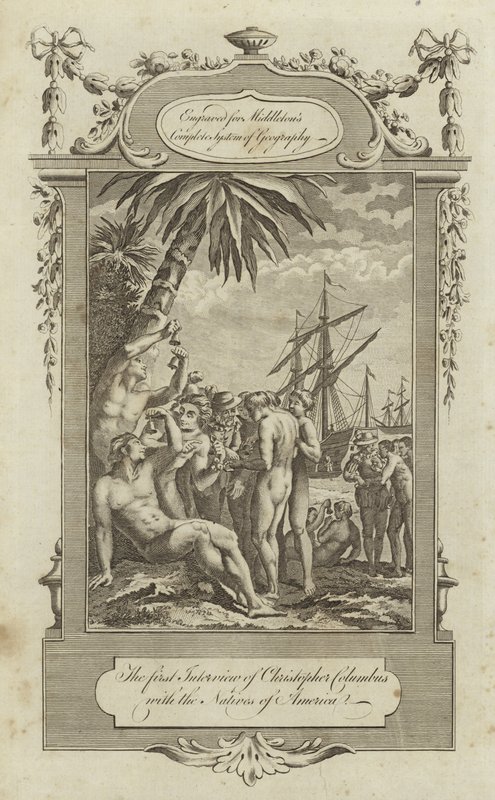Het eerste interview van Christoffel Columbus met de inboorlingen van Amerika door English School
