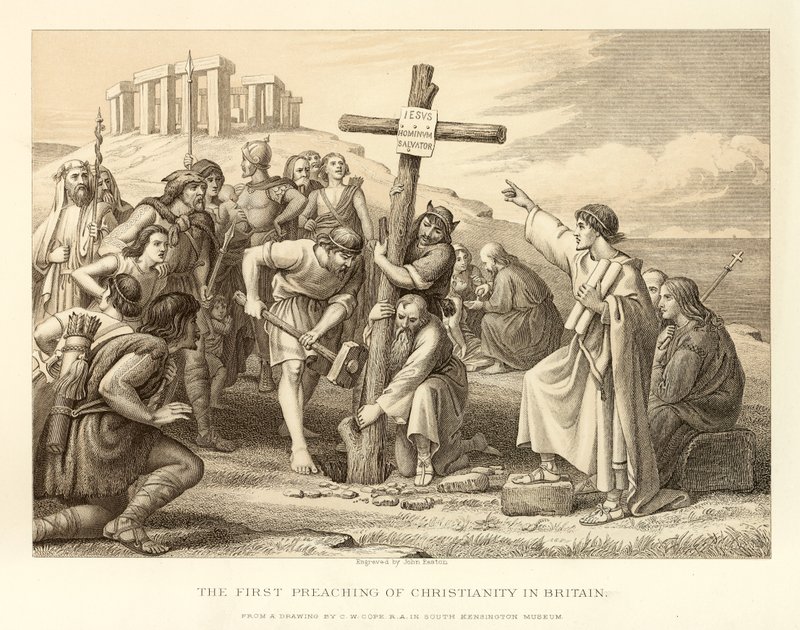 De eerste prediking van het christendom in Groot-Brittannië door English School