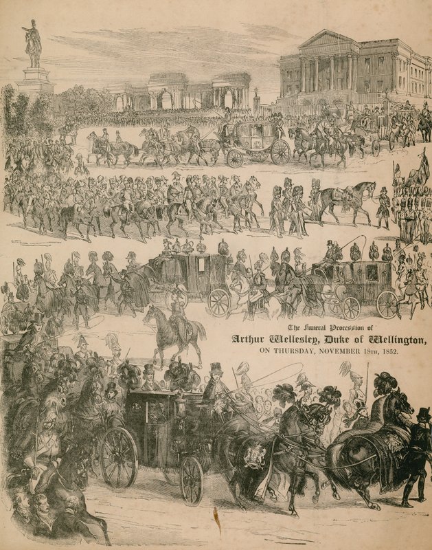 De begrafenisstoet van Arthur Wellesley, de hertog van Wellington, op 18 november 1852 door English School