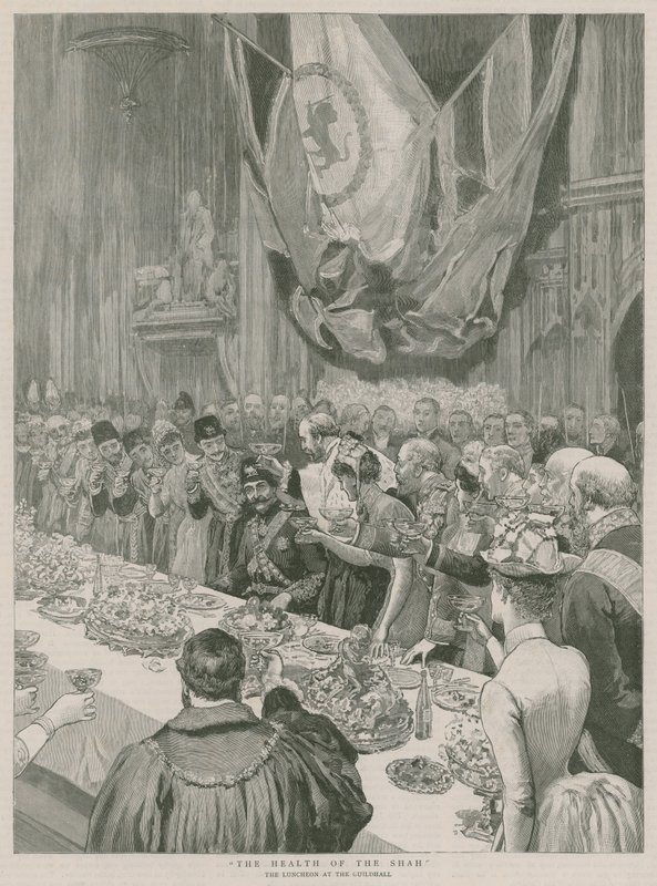 De gezondheid van de Shah; De lunch in de Guildhall, Londen door English School