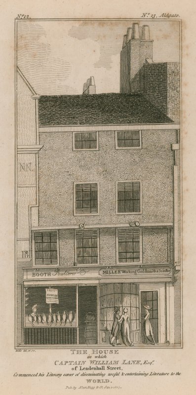 Het huis waarin kapitein William Lane esq van Leadenhall Street zijn literaire carrière begon door English School