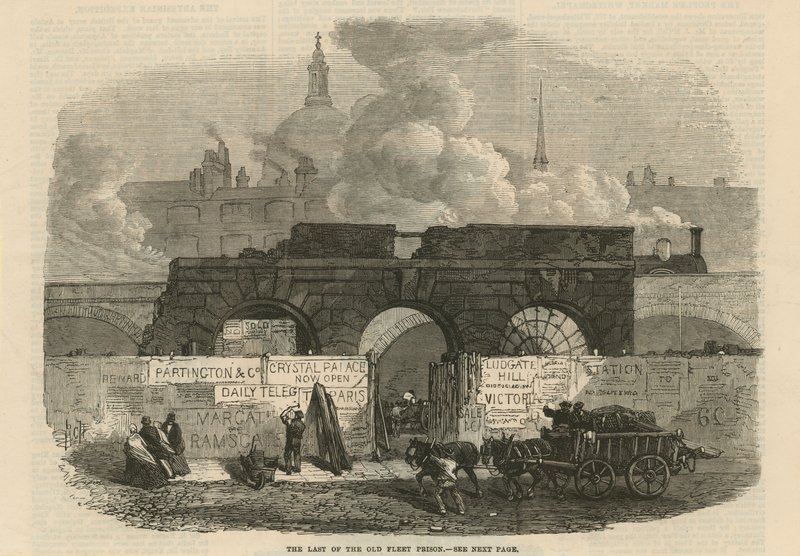 De laatste stand van de oude Fleet Prison door English School