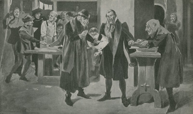 De laatste beproeving van Gutenberg, de drukker, op de rand van de overwinning door English School