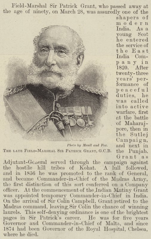 De overleden veldmaarschalk Sir Patrick Grant (gravure) door English School