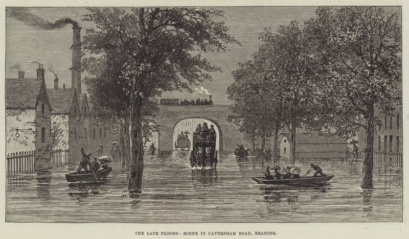 De recente overstromingen, scène in Caversham Road, Reading door English School