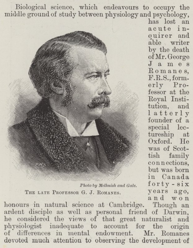 De wijlen professor G J Romanes (gravure) door English School
