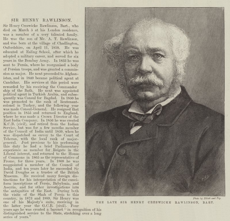 De overleden Sir Henry Creswicke Rawlinson, baronet door English School