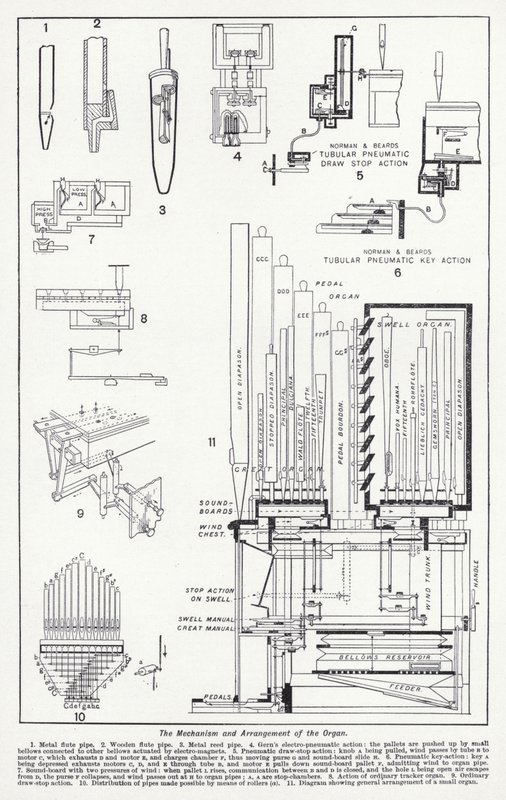 Het mechanisme en de opstelling van het orgel door English School
