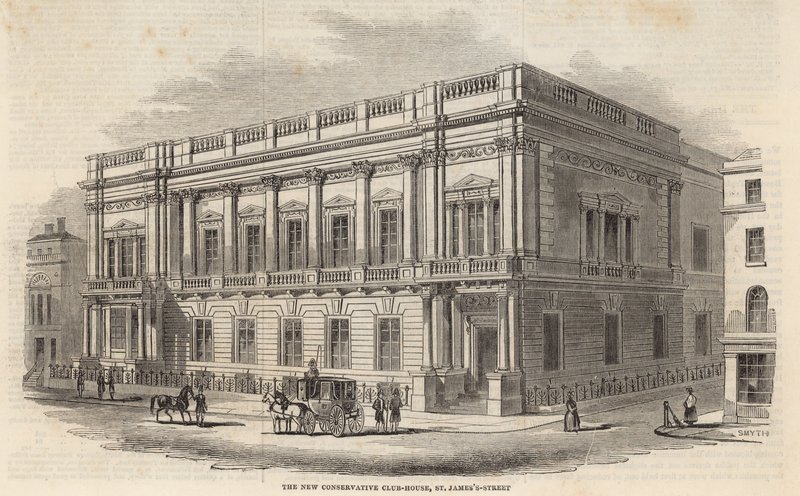 Het nieuwe Conservative Club House, St Jamess Street, Londen door English School