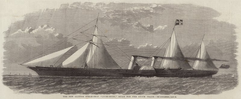 Het nieuwe clipper-stoomschip Ly-ee-moon, gebouwd voor de opiumhandel door English School