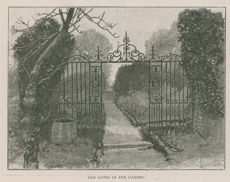 Het nieuwe openbare park in Highgate: oude poorten in de tuin door English School