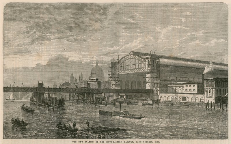 Het nieuwe station van de Zuid-Oostelijke Spoorweg, Cannon Street, Londen door English School