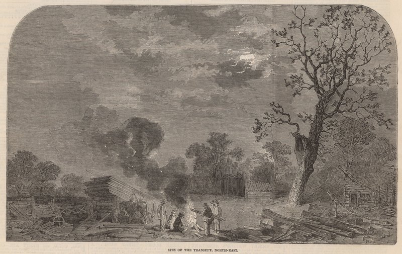 Het oude Crystal Palace in Hyde Park: locatie van de transept, noordoost door English School