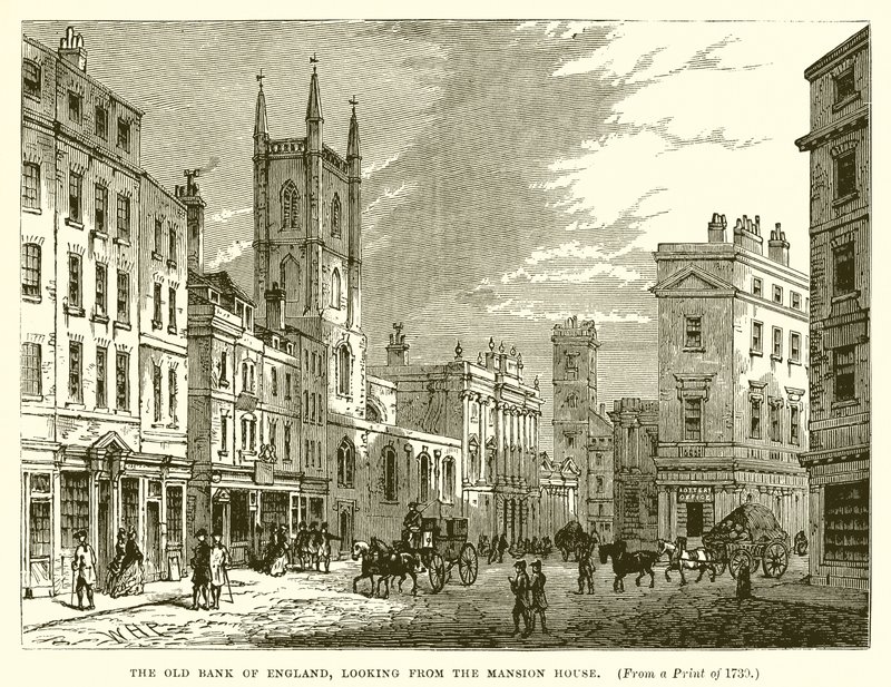De oude Bank of England, gezien vanaf het Mansion House door English School