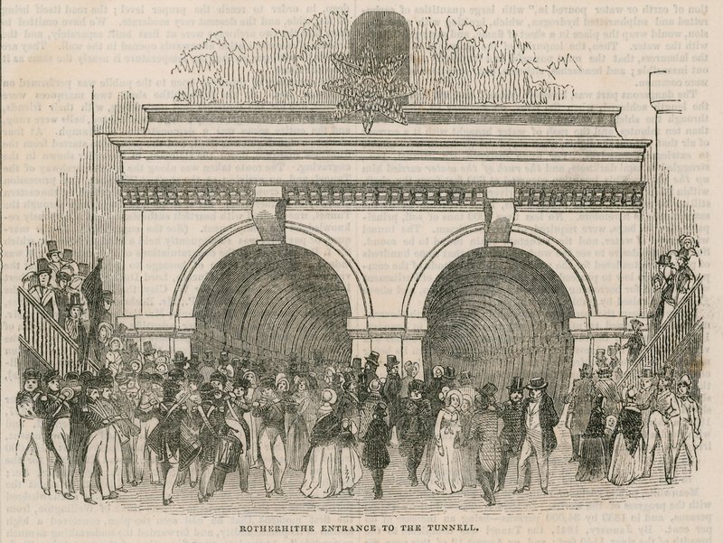 De opening van de Thames Tunnel; Rotherhithe ingang van de tunnel door English School