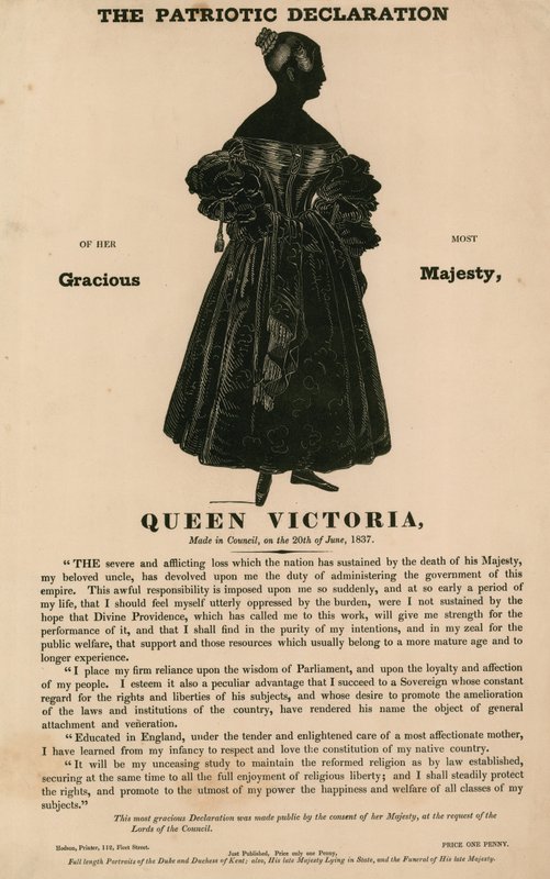 De patriottische verklaring van Hare Majesteit Koningin Victoria, gedaan in de raad op 20 juni 1837 door English School