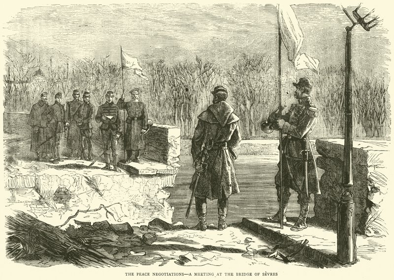De vredesonderhandelingen, een bijeenkomst bij de brug van Sevres, oktober 1870 door English School
