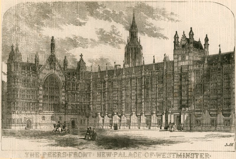 De voorkant van de Peers, nieuw paleis van Westminster, Londen door English School