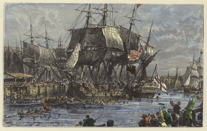 De mensen van Boston gooien de thee overboord door English School