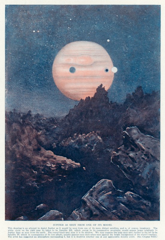 De planeet Jupiter gezien vanaf een van zijn manen door English School
