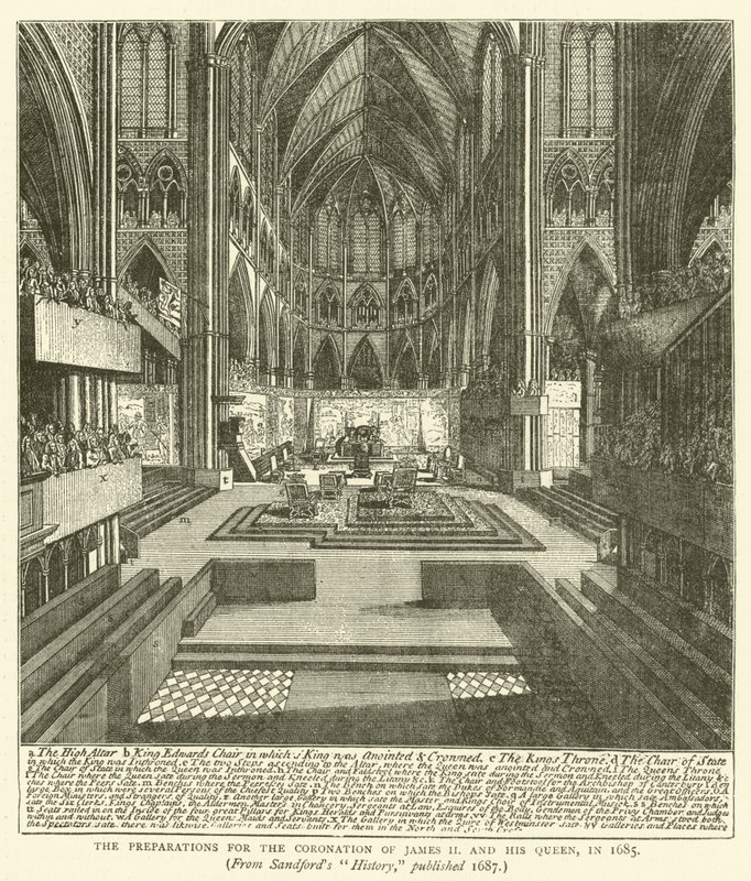 De voorbereidingen voor de kroning van James II en zijn koningin, in 1685, uit Sandford