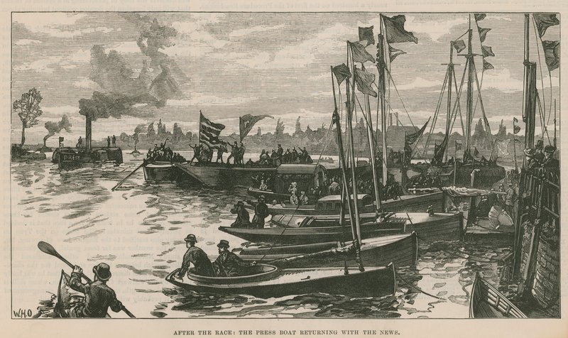 De persboot keert terug met het nieuws door English School