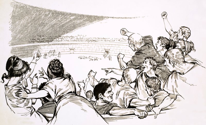 Het spektakel van de gladiatorenarena van het oude Rome door English School