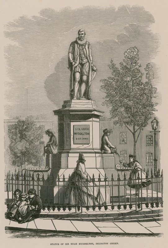 Het standbeeld van Sir Hugh Myddleton op Islington Green door English School