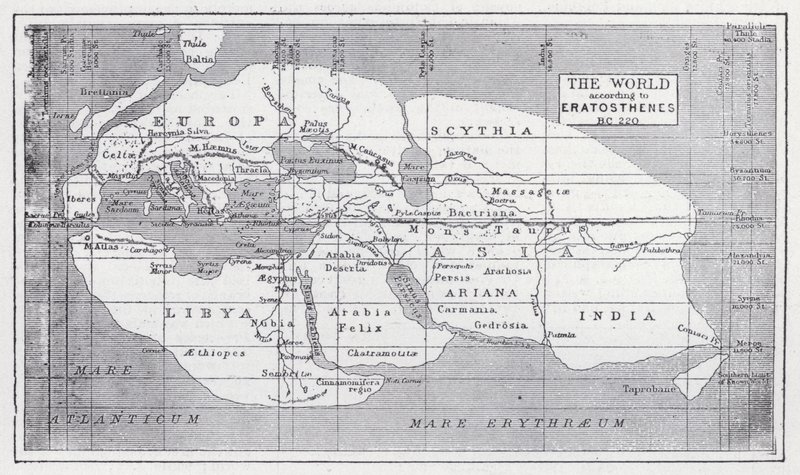 De wereld volgens Eratosthenes, 220 v.Chr. door English School