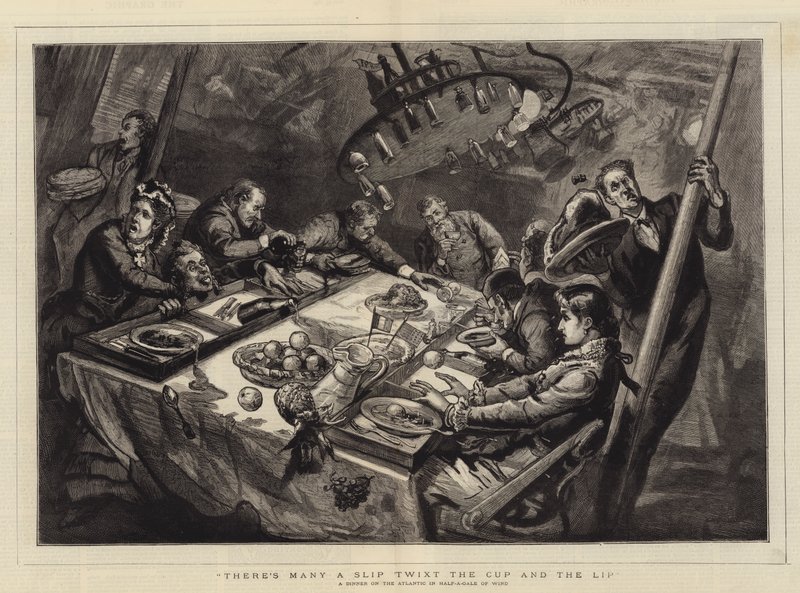 "Er is veel slip tussen de beker en de lip", een diner op de Atlantische Oceaan in halve storm door English School