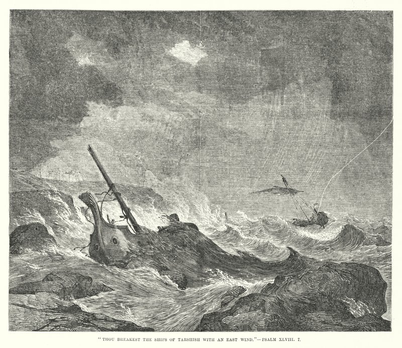 Gij breekt de schepen van Tarsis met een oostenwind, Psalm XLVIII, 7 (gravure) door English School