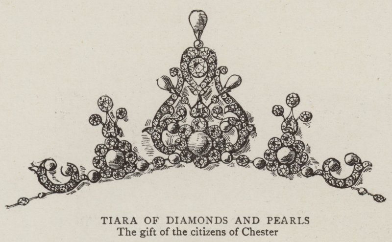 Tiara van Diamanten en Parels (gravure) door English School