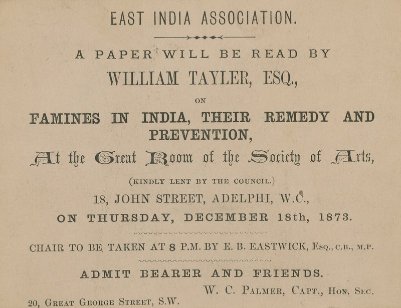 Ticket voor een lezing door William Tayler van de East India Association door English School