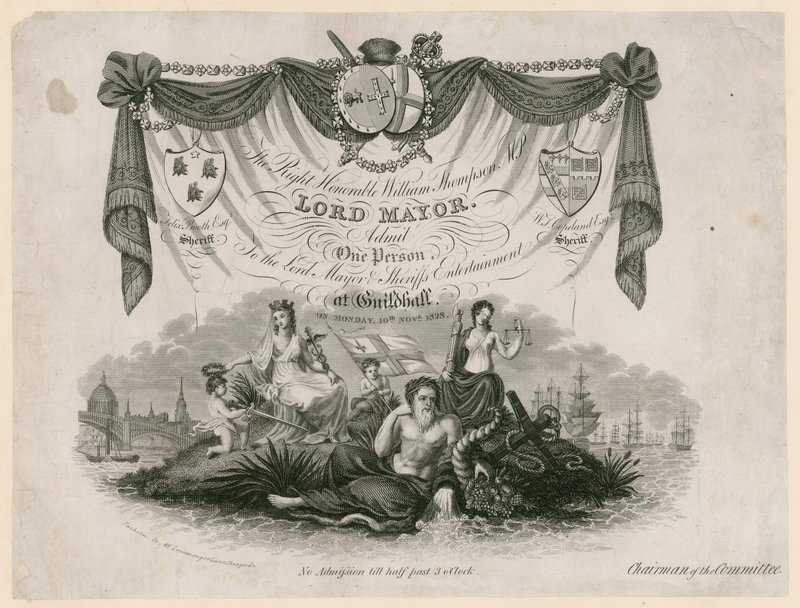 Toegangskaart voor het Lord Mayors Entertainment op 10 november 1828 door English School