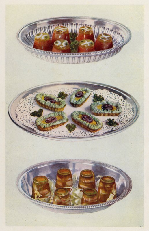 Tomatencrèmes; Ansjovis Gondels; Garnalen in Aspic door English School